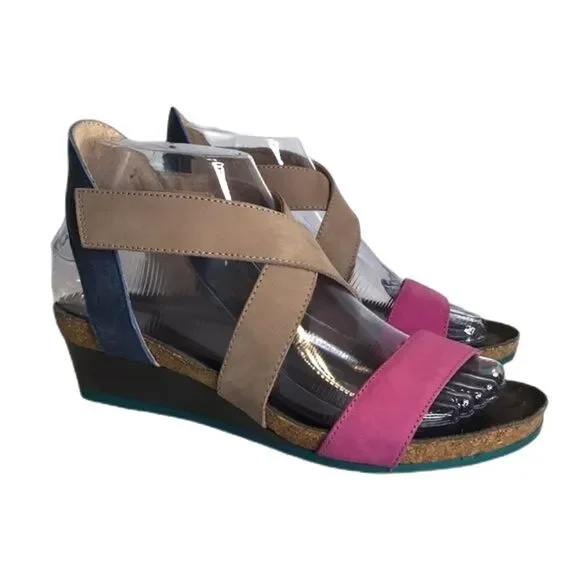 Naot womens leather cross strap pink plum nubuck wedge sandals size 5.5 - Picture 2 of 12